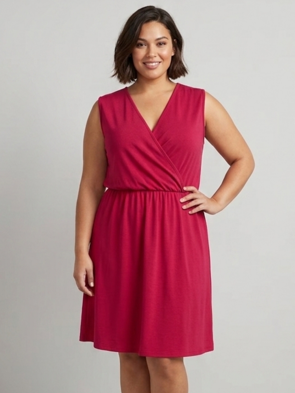 Trendsetter Magenta Pink Faux-Wrap Sleeveless Dress - Plus Size XXL